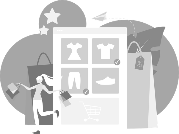 Girl Purchase Clothes From Shopping App  Illustration