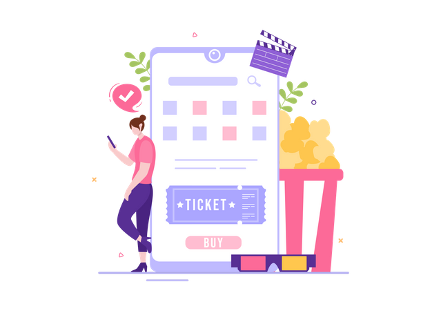 Girl purchase movie ticket  Illustration