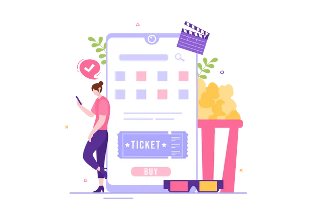 Girl purchase movie ticket  Illustration