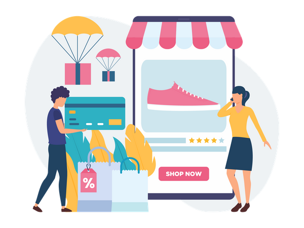 Girl purchase shoes online  Illustration