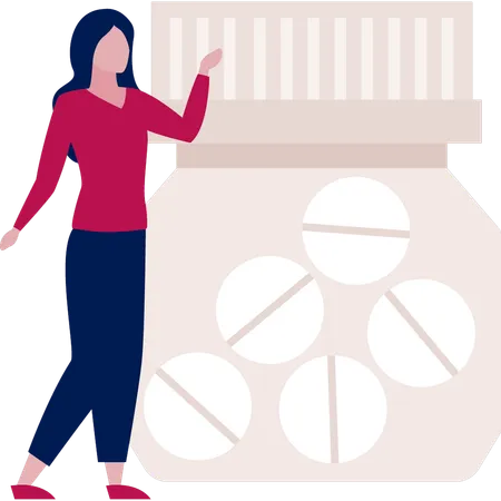 The Girl Is Showing The Pills Jar Illustration