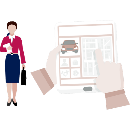 Girl purchases online car insurance  Illustration