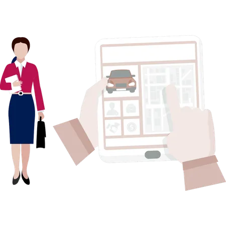 Girl purchases online car insurance  Illustration