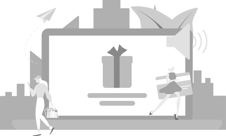 Girl Purchashing Shopping Gift  Illustration
