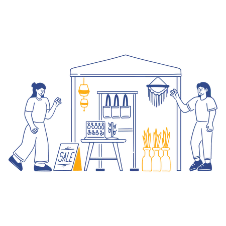 Girl purchasing at Home Decoration Store  Illustration