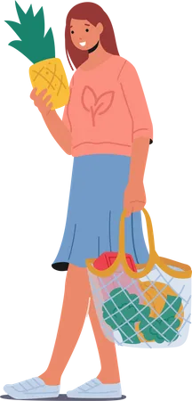 Girl purchasing fruits Illustration