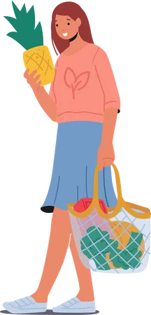 Girl purchasing fruits  Illustration