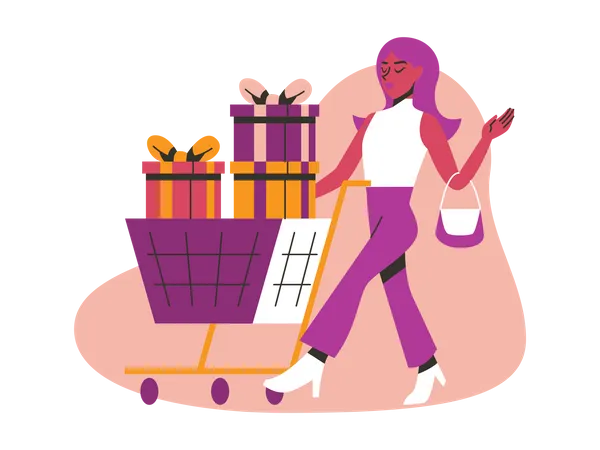 Girl purchasing gifts on black Friday sale Illustration
