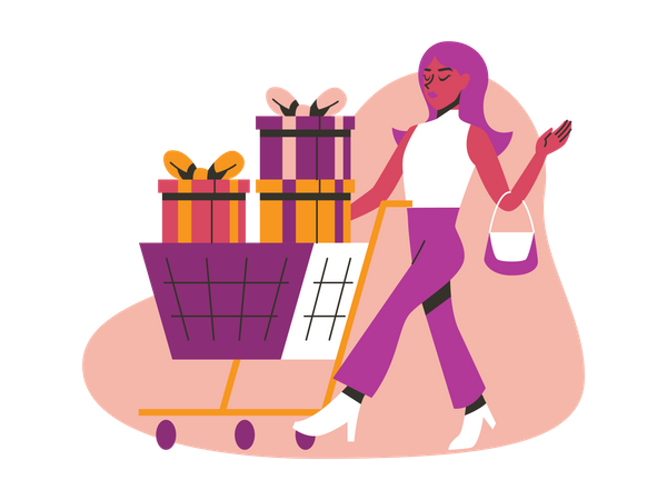 Girl purchasing gifts on black Friday sale  Illustration