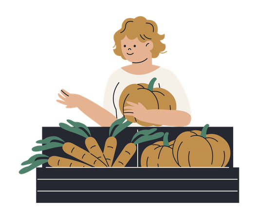 Girl purchasing local and seasonal food  Illustration