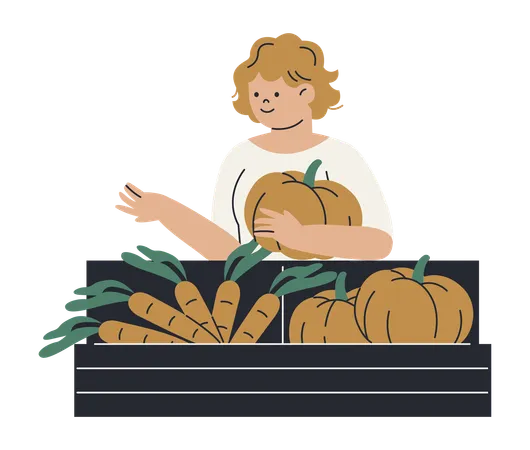 Girl purchasing local and seasonal food  Illustration