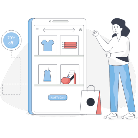 Girl purchasing products on discount  Illustration