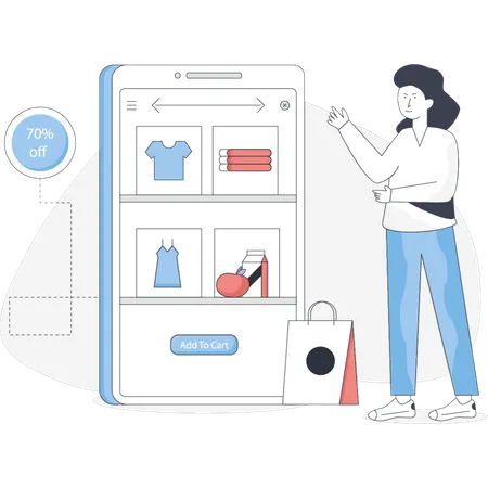 Girl purchasing products on discount  Illustration