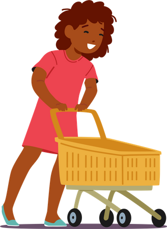 Girl Pushing A Supermarket Trolley  Illustration