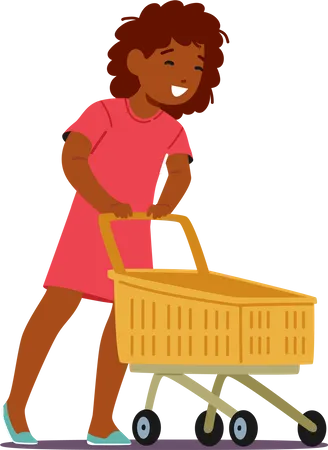 Girl Pushing A Supermarket Trolley  Illustration