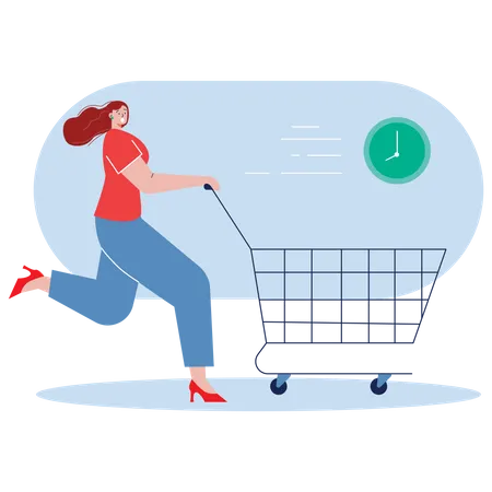 Girl pushing shopping cart  Illustration
