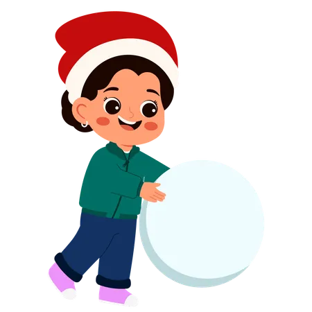 Girl pushing snowball  Illustration