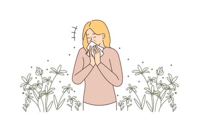 Girl put hanky on nose  Illustration