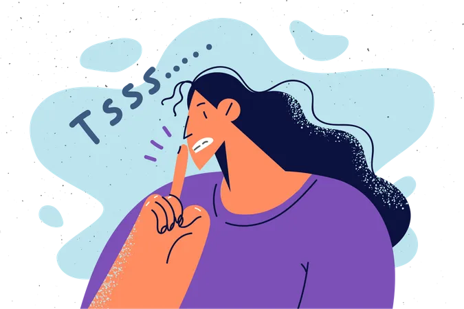 Girl put on finger on mouth and Quite shhh  Illustration