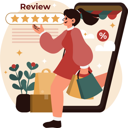 Girl put online shopping review  Illustration
