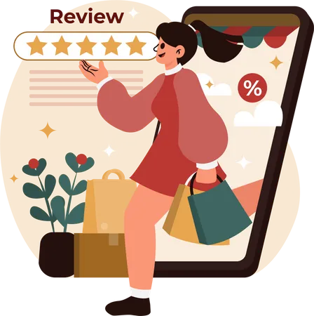 Girl put online shopping review  Illustration