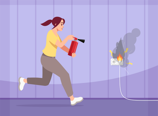 Girl puts out fire  Illustration