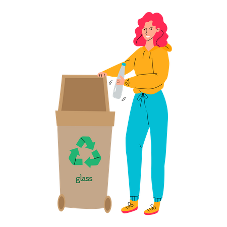 Girl puts waste for recycling Illustration