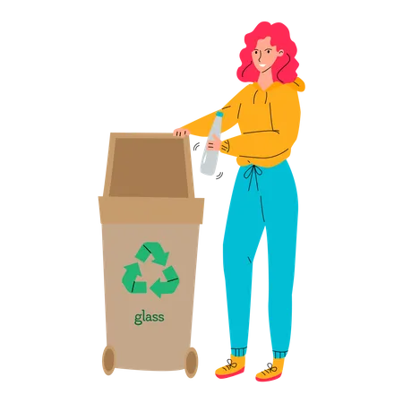Girl puts waste for recycling  Illustration