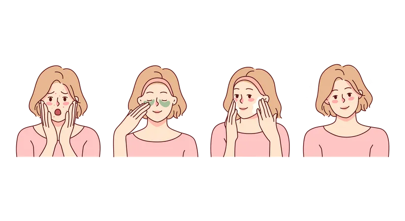 Girl putting acne cream  Illustration