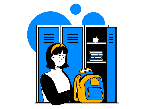 Girl putting books in University locker  Illustration