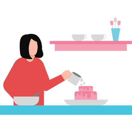 Girl putting chocolate on cake  Illustration