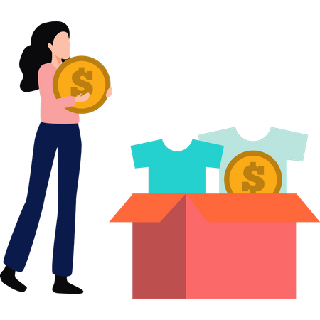 Girl putting  donation in box  Illustration