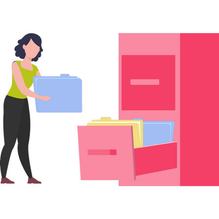 Girl putting folder in drawer  Illustration