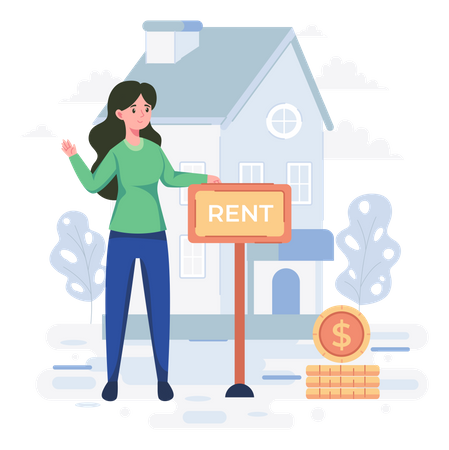 Girl putting home on rent  Illustration