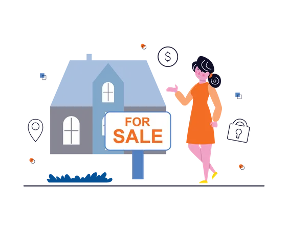 Girl putting house on sale  Illustration