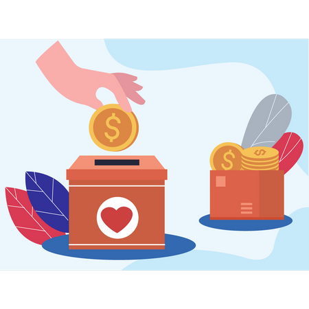 Girl Putting Money In Donation  Illustration