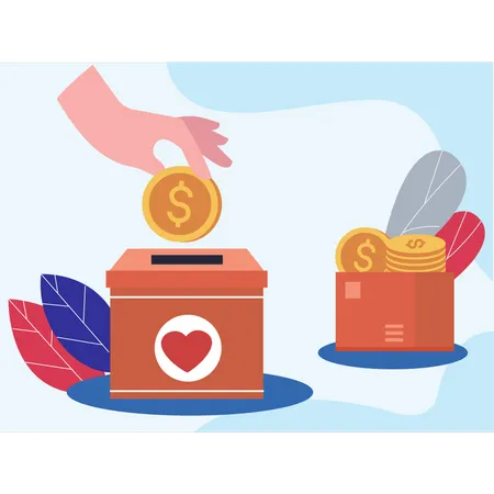 Girl Putting Money In Donation  Illustration