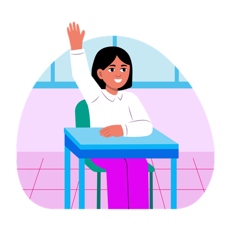 Girl raise hand in classroom  Illustration