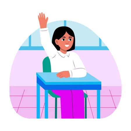 Girl raise hand in classroom  Illustration