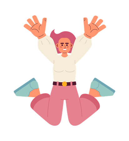 Girl raising hands up while Joyful jump  Illustration