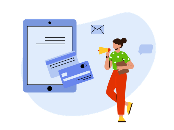 Girl raising refund request Illustration