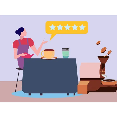 The Girl Is Rating The Coffee Illustration