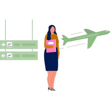 Girl reached at her destination place by flight  Illustration