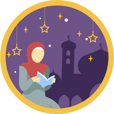 Girl read Quran in Ramadan night  Illustration