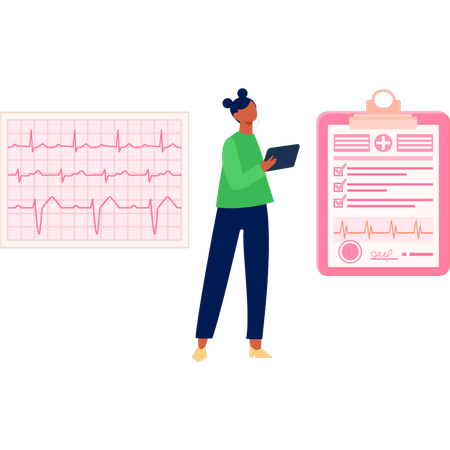 Girl read the pulse rate and marked on the mark sheet  Illustration