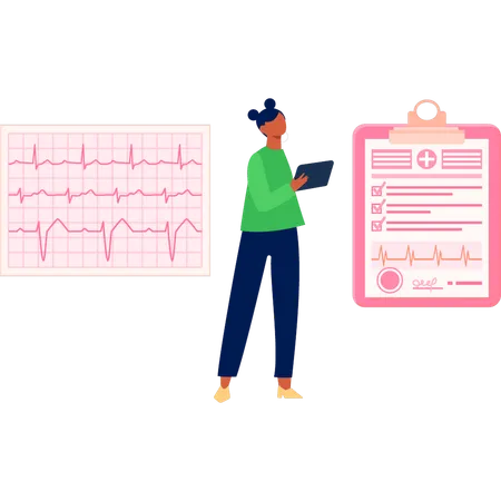 Girl read the pulse rate and marked on the mark sheet  Illustration