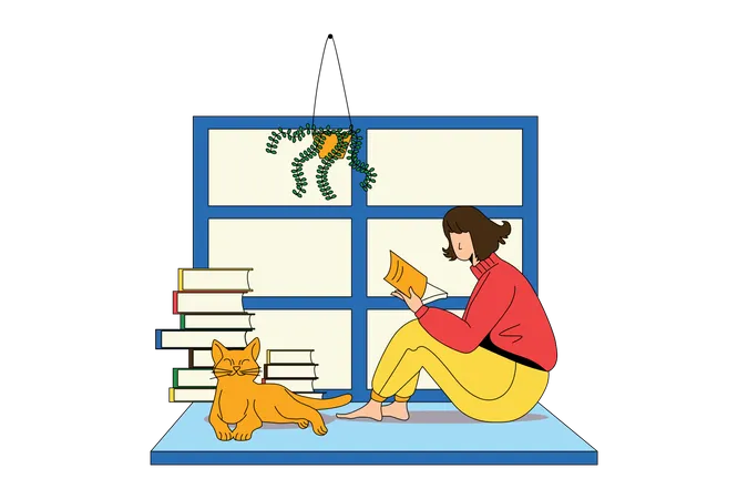 Girl Reading a Book Illustration