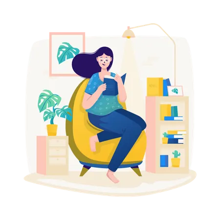 A Woman Reading A Story Book Flat Illustration Design Illustration