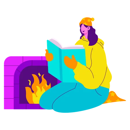 Girl Reading A Book  Illustration