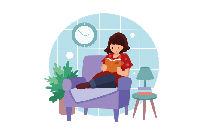 Girl reading a book at home Illustration